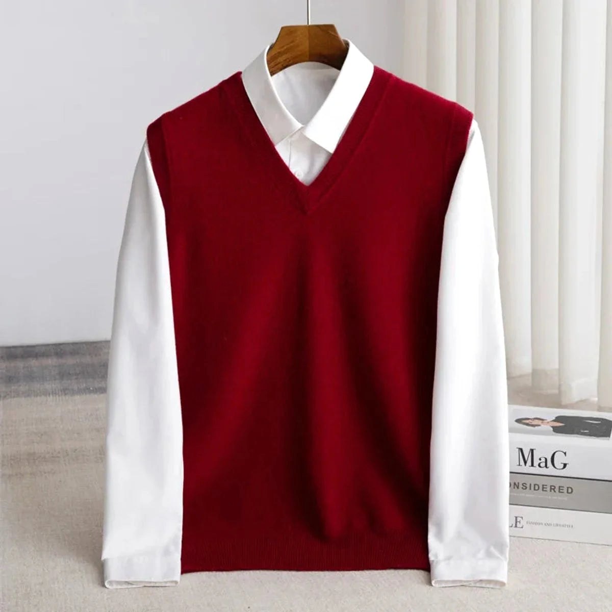 Ethan | Men's V-Neck Sweater Vest, Ribbed Trim Knit Gilet | Animated Apparel