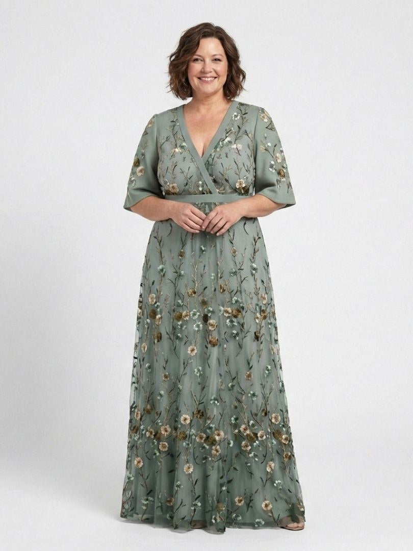 Evadne | Women's Floral V-Neck Short Sleeve Maxi Dress - image 4
