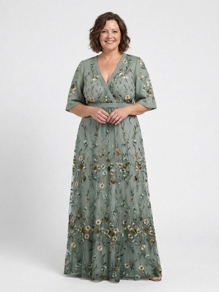 Evadne | Women's Floral V-Neck Short Sleeve Maxi Dress - image 4