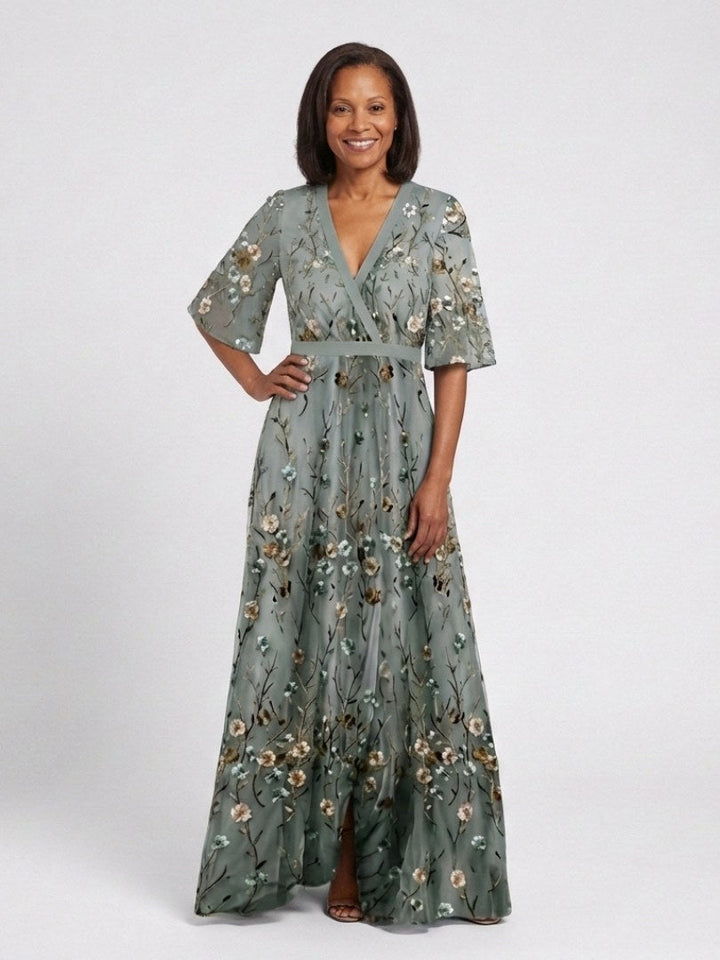 Evadne | Women's Floral V-Neck Short Sleeve Maxi Dress - image 5