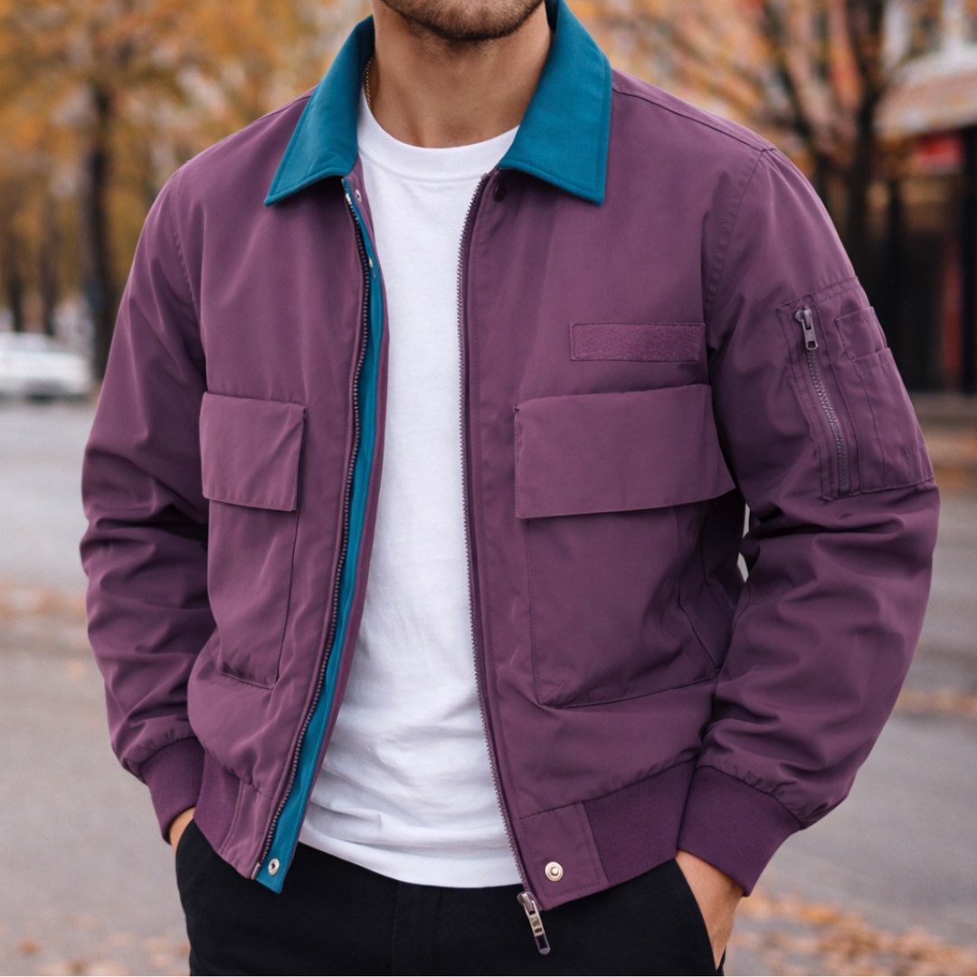 Evan | Men's City Bomber Jacket, Relaxed Fit Jacket | Animated Apparel | Gray