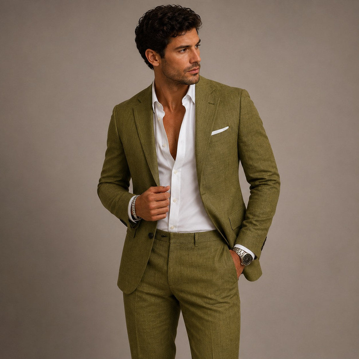 Evan | Men's Slim Fit Blazer and Trousers, Tailored Two-Piece Suit | Animated Apparel | Beige
