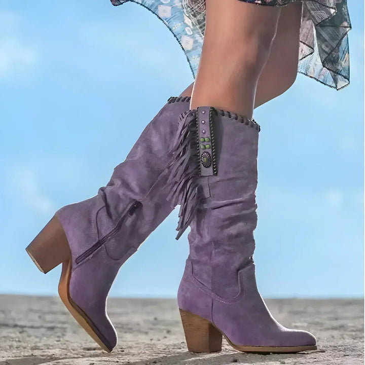 Evelyn | Women's Leather Cowboy Boots, Western Fringe Boots | Animated Apparel | Purple