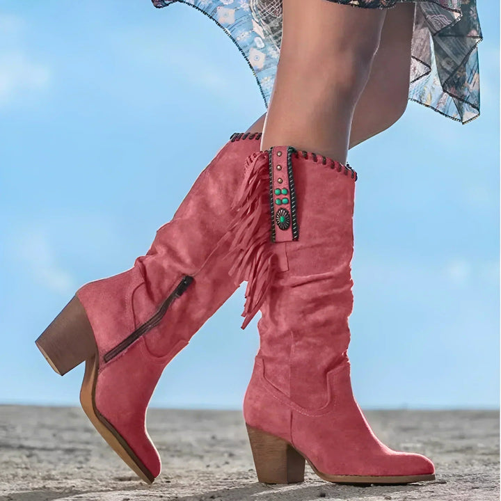 Evelyn | Women's Leather Cowboy Boots, Western Fringe Boots | Animated Apparel | Red