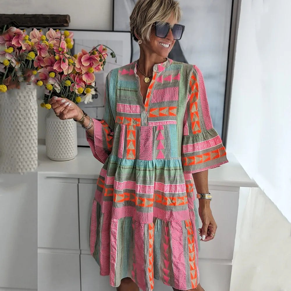 Everly | Women's Boho Tiered Swing Midi Dress - image 1