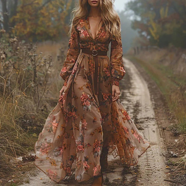 Everly | Women's Floral V-Neck Long Sleeve Maxi Dress - image 1