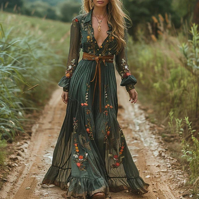 Everly | Women's Floral V-Neck Long Sleeve Maxi Dress - image 2
