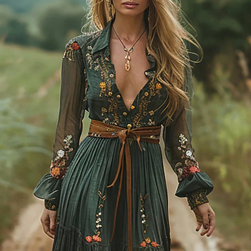 Everly | Women's Floral V-Neck Long Sleeve Maxi Dress - image 3