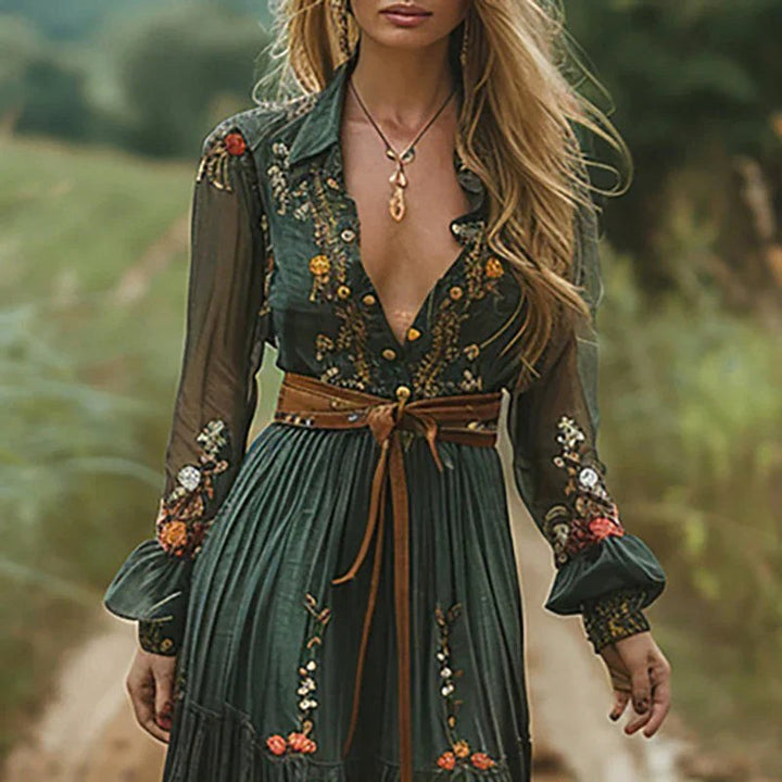 Everly | Women's Floral V-Neck Long Sleeve Maxi Dress - image 3