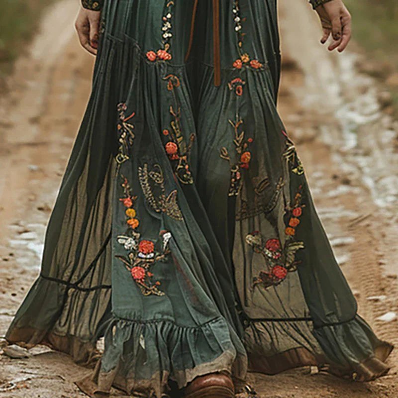 Everly | Women's Floral V-Neck Long Sleeve Maxi Dress - image 4