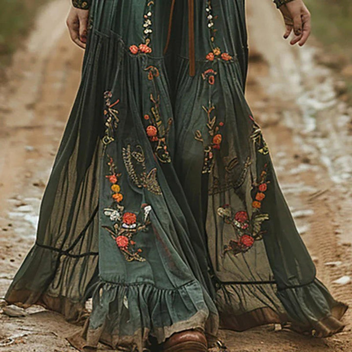 Everly | Women's Floral V-Neck Long Sleeve Maxi Dress - image 4