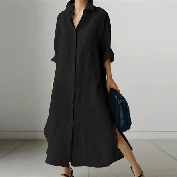 Everly | Women's Oversized Cotton Shirt Dress - Black