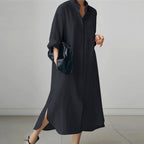 Everly | Women's Oversized Cotton Shirt Dress - Natural linen