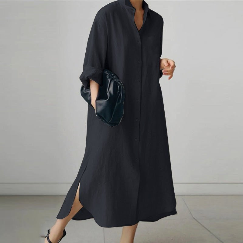 Everly | Women's Oversized Cotton Shirt Dress - Natural linen