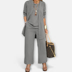 Ewa | Women's Three-Piece Lounge Set, Soft Knit Cardigan Suit | Animated Apparel