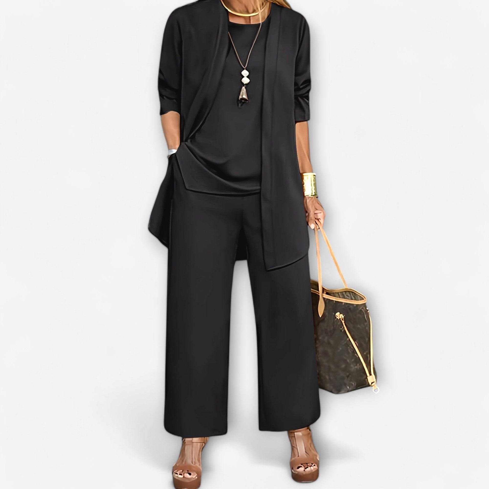 Ewa | Women's Three-Piece Lounge Set, Soft Knit Cardigan Suit | Animated Apparel