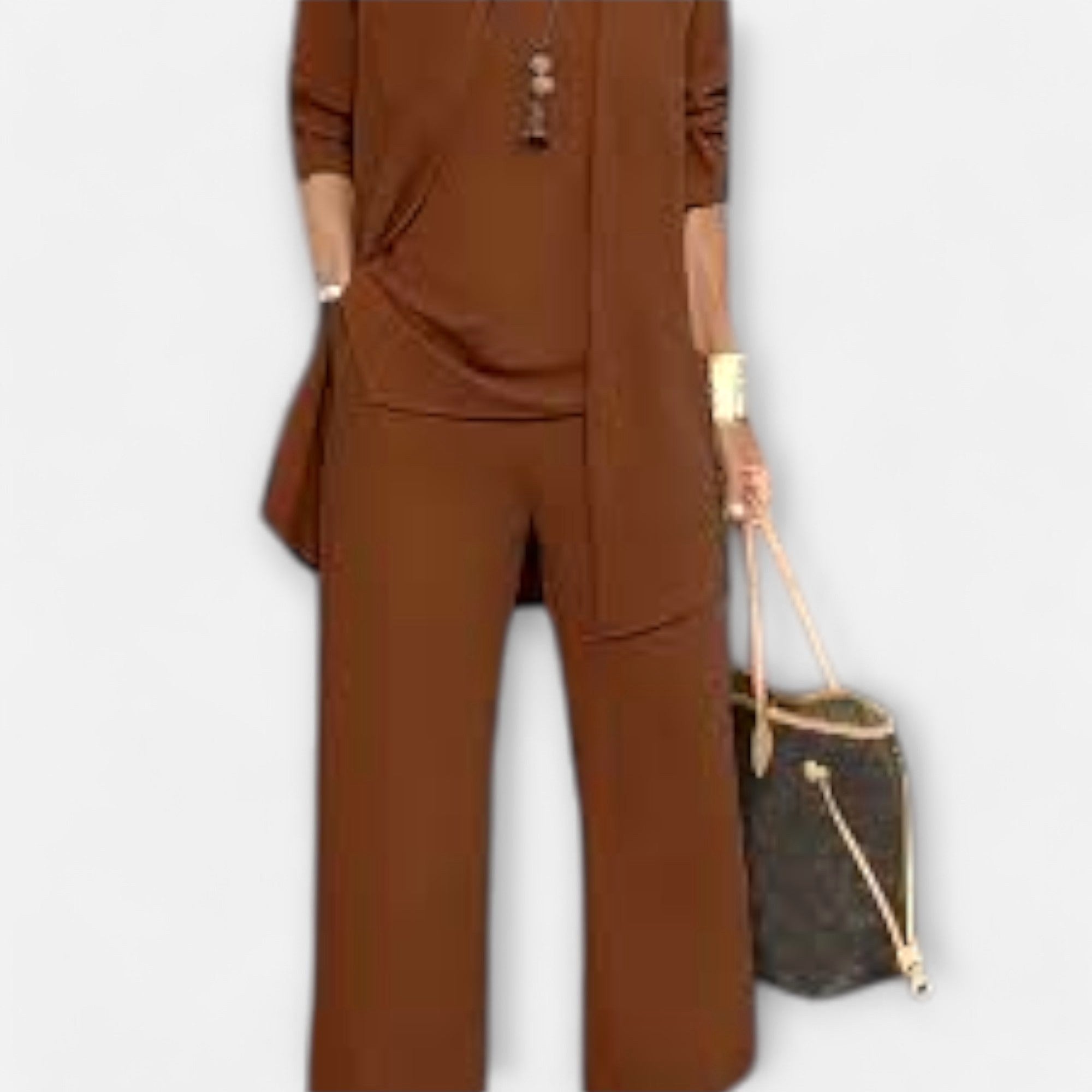 Ewa | Women's Three-Piece Lounge Set, Soft Knit Cardigan Suit | Animated Apparel