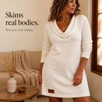 Felicity | Women's Cowl Neck Ribbed Sweater Dress, Knee-Length Knit Dress | Animated Apparel