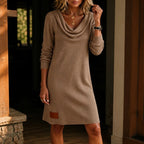 Felicity | Women's Cowl Neck Ribbed Sweater Dress, Knee-Length Knit Dress | Animated Apparel
