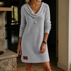 Felicity | Women's Cowl Neck Ribbed Sweater Dress, Knee-Length Knit Dress | Animated Apparel