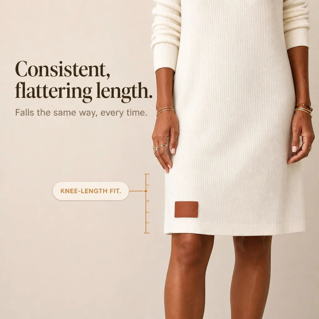 Felicity | Women's Cowl Neck Ribbed Sweater Dress, Knee-Length Knit Dress | Animated Apparel
