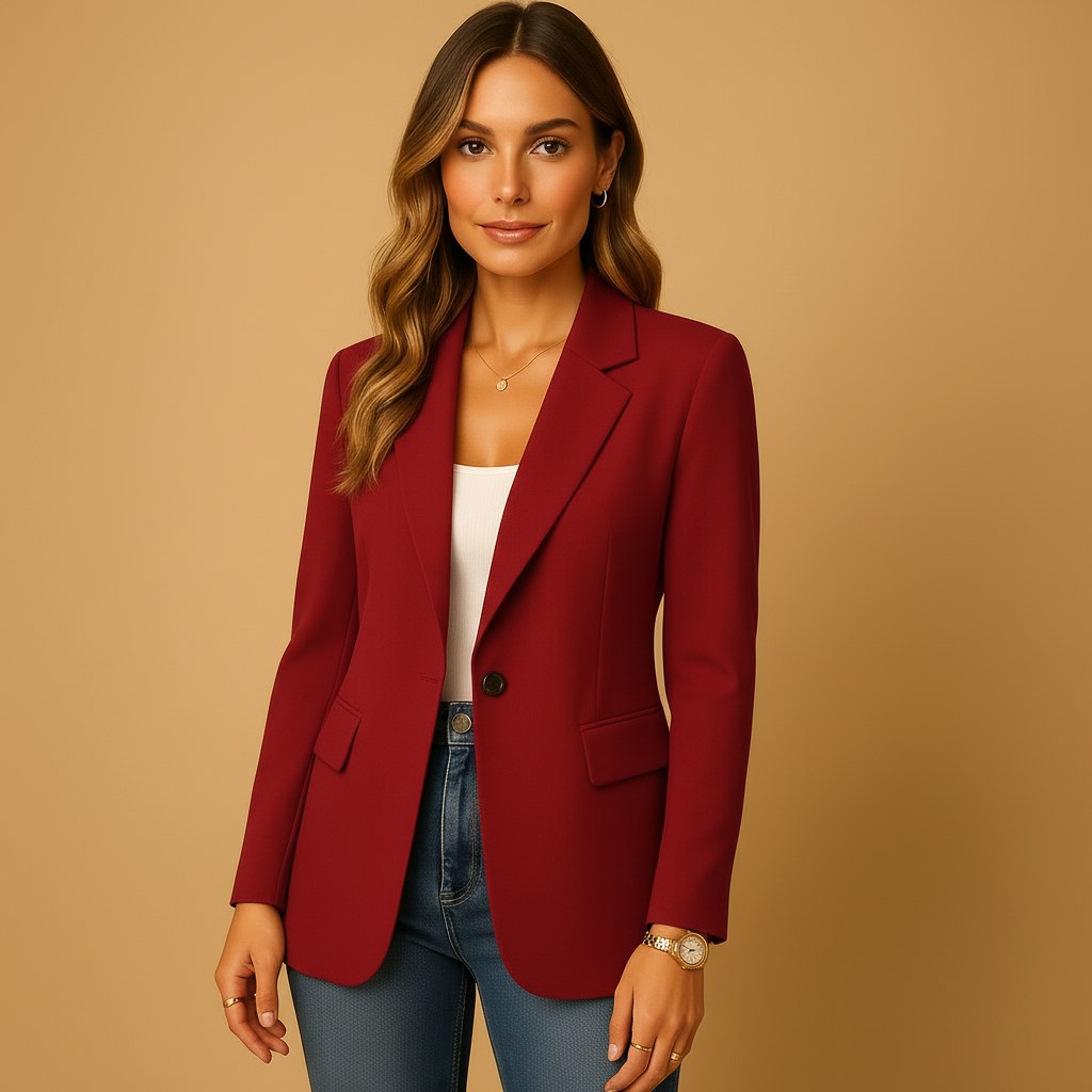 Felicity | Women's Fitted Tailored Blazer, Structured Summer Jacket | Animated Apparel | Red