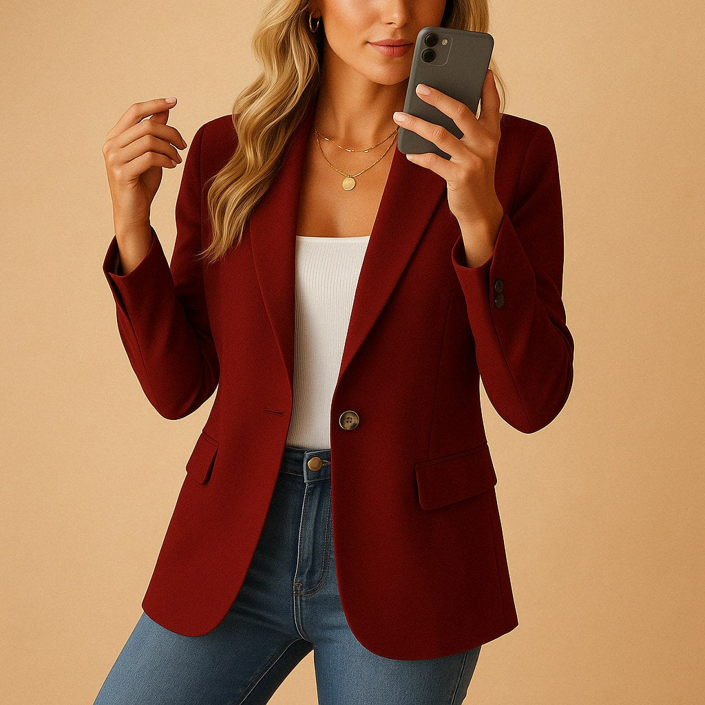 Felicity | Women's Fitted Tailored Blazer, Structured Summer Jacket | Animated Apparel | Wine Red