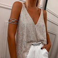 Natalie | Women's Sequin Embellished Top with Adjustable Straps, V-Neck Evening Top | Animated Apparel