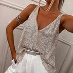 Natalie | Women's Sequin Embellished Top with Adjustable Straps, V-Neck Evening Top | Animated Apparel