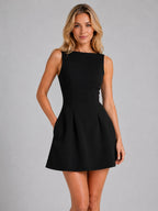 Felicity | Women's Sleeveless A-Line Mini Dress, Structured Fit Dress | Animated Apparel