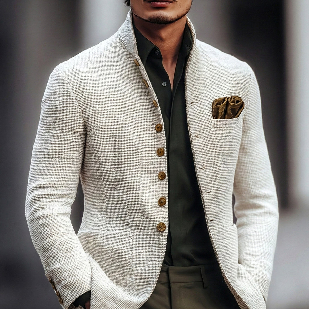 Luke | Men's Stand-Collar Cardigan with Button Fastening, Tailored Knit Cardigan | Animated Apparel