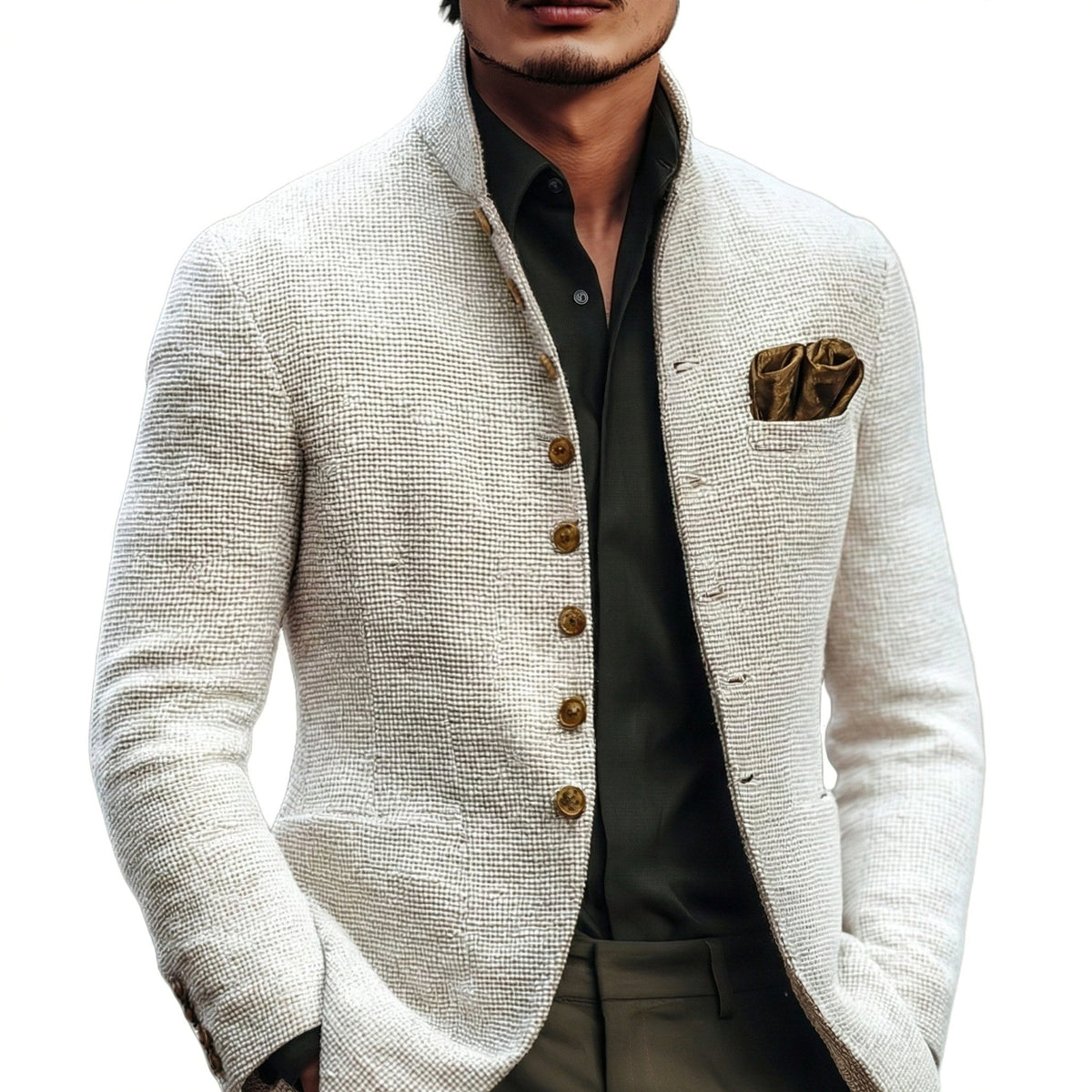 Luke | Men's Stand-Collar Cardigan with Button Fastening, Tailored Knit Cardigan | Animated Apparel