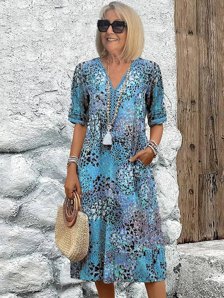 Fiora | Women's Colorful Midi Dress - Ocean Blue
