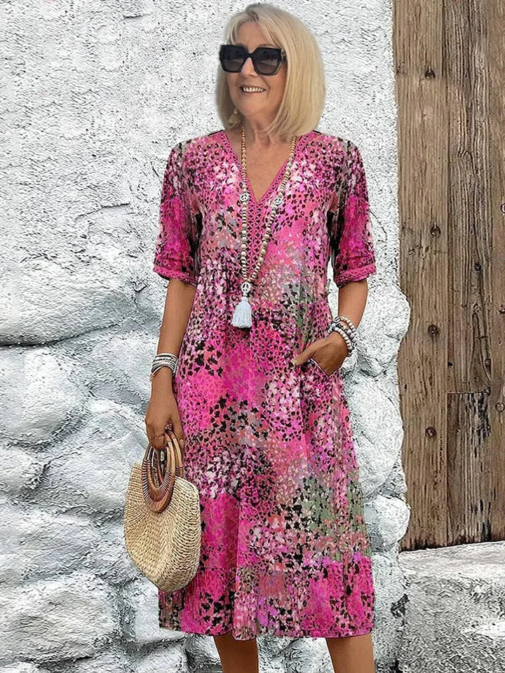 Fiora | Women's Colorful Midi Dress - Blush Pink