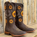 Florence | Women's Bohemian-Style Boots, Sunflower Pattern Ankle Boots | Animated Apparel | Dark Brown