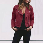 Florence | Women's Suede Cropped Jacket with Asymmetric Zip Front, Moto-Style Jacket | Animated Apparel | Burgundy