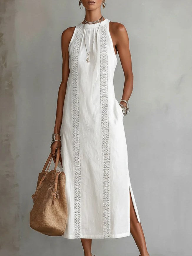 Francine | Women's Linen Midi Dress with Mandarin Collar - image 1