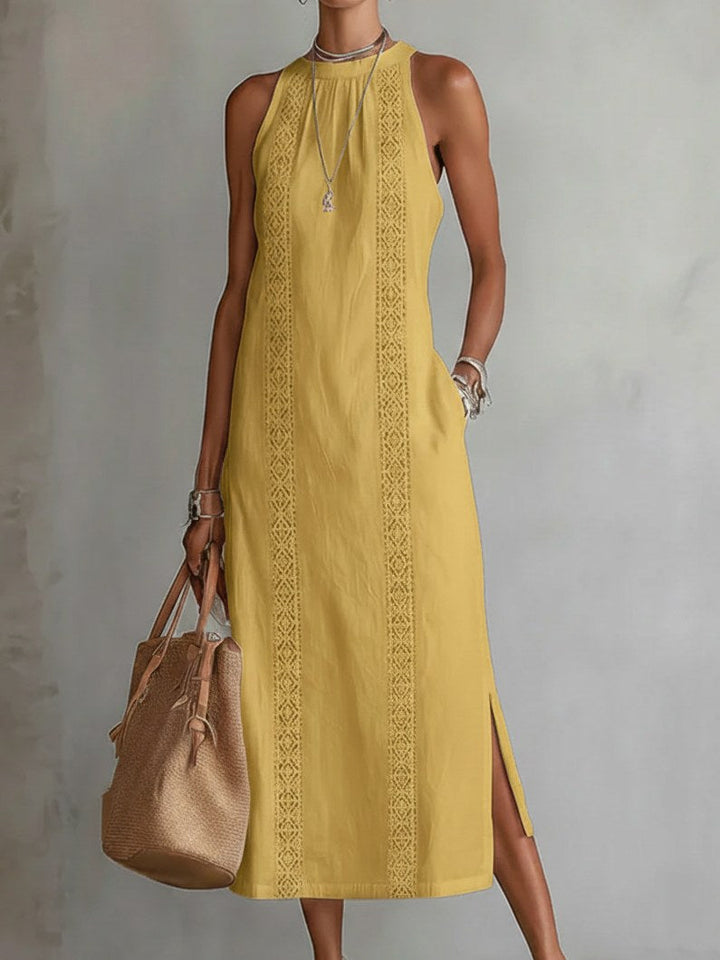 Francine | Women's Linen Midi Dress with Mandarin Collar - image 6