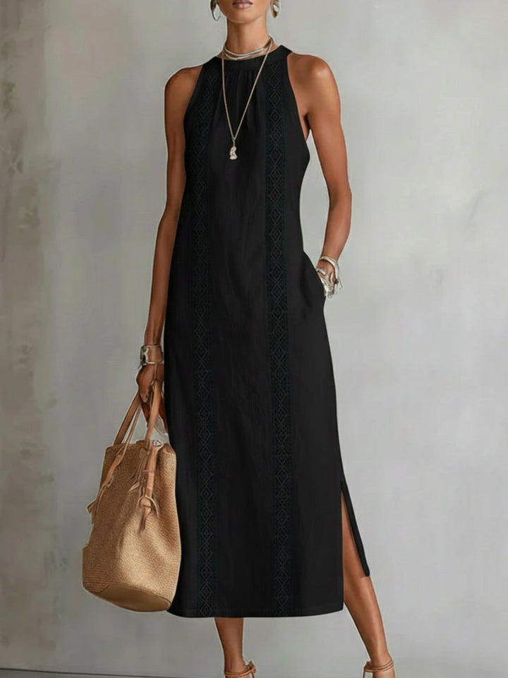 Francine | Women's Linen Midi Dress with Mandarin Collar - image 9