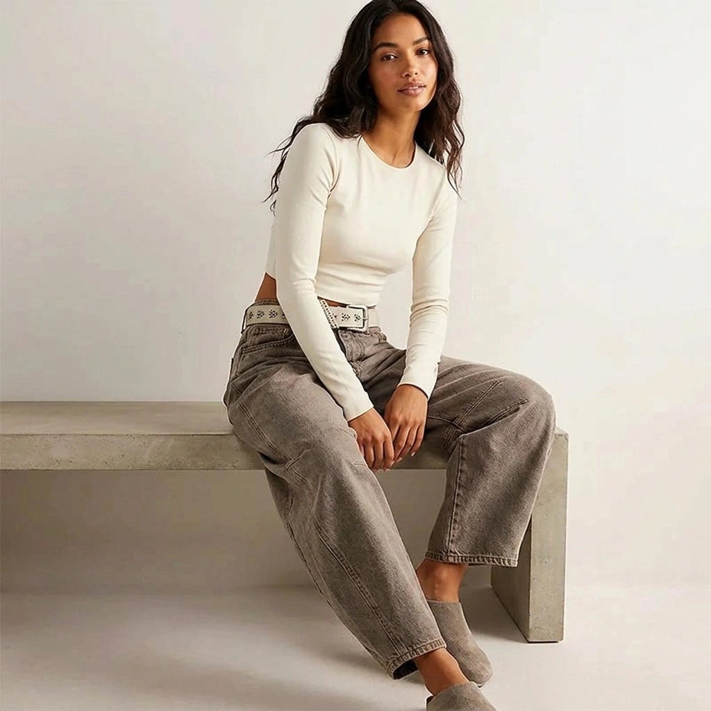 Freya | Women's Relaxed Barrel Jeans, High-Waist Denim Jeans | Animated Apparel
