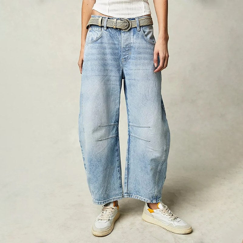 Freya | Women's Relaxed Barrel Jeans, High-Waist Denim Jeans | Animated Apparel