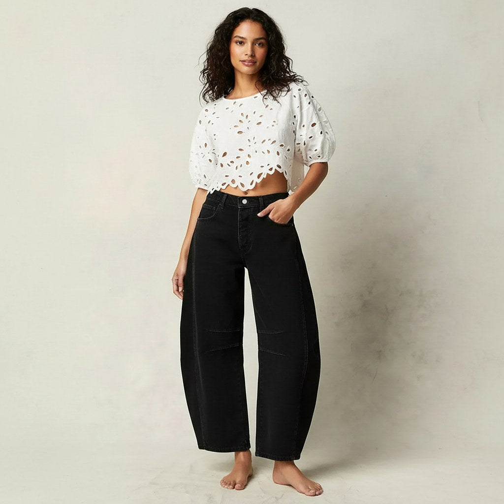 Freya | Women's Relaxed Barrel Jeans, High-Waist Denim Jeans | Animated Apparel | Zwart