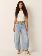 Freya | Women's Relaxed Barrel Jeans, High-Waist Denim Jeans | Animated Apparel | Donkerblauw