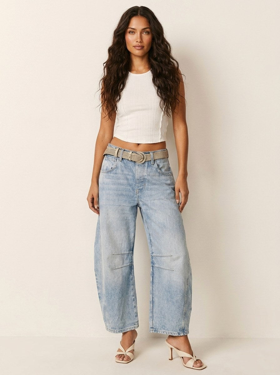 Freya | Women's Relaxed Barrel Jeans, High-Waist Denim Jeans | Animated Apparel | Donkerblauw
