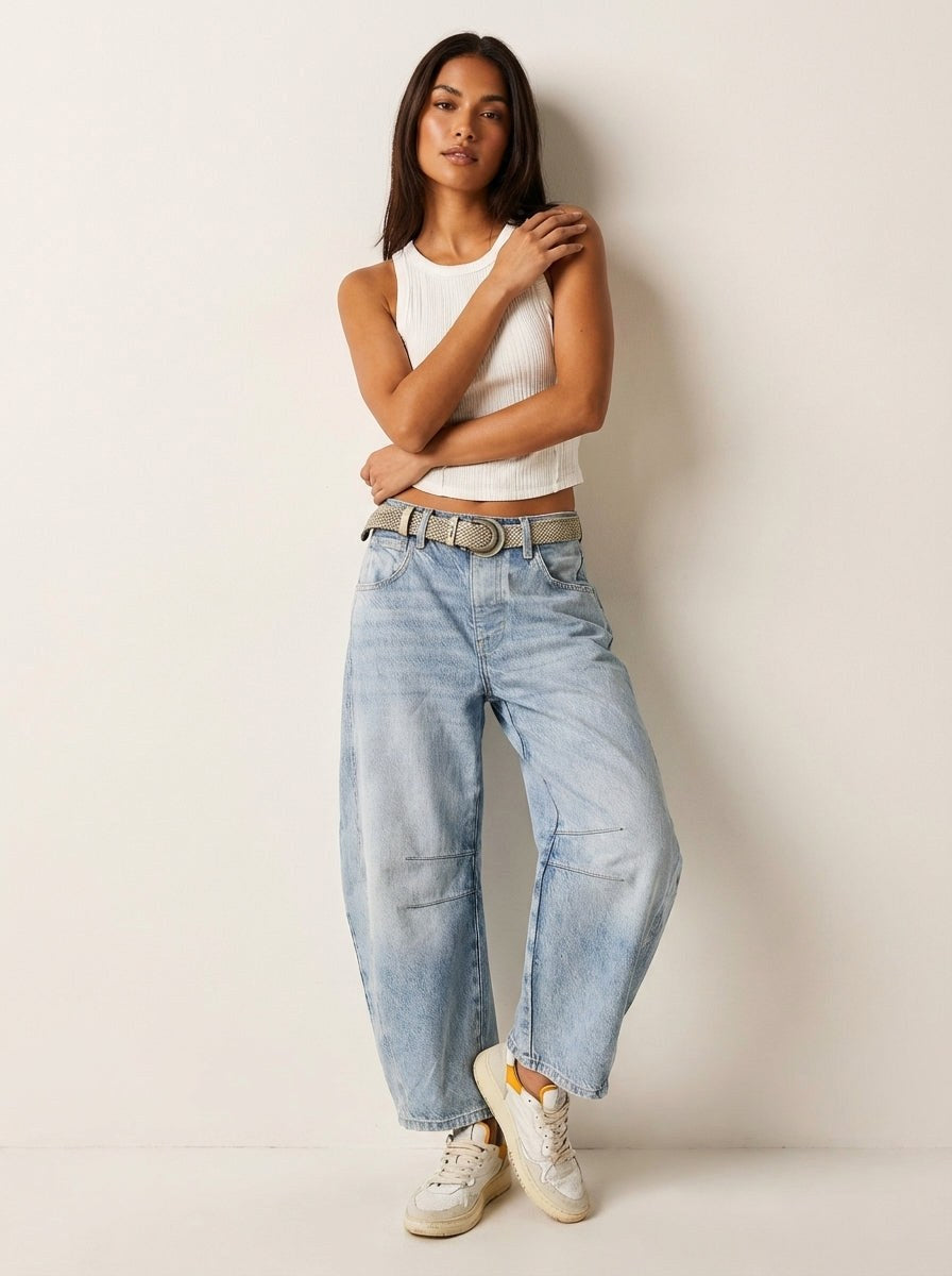 Freya | Women's Relaxed Barrel Jeans, High-Waist Denim Jeans | Animated Apparel
