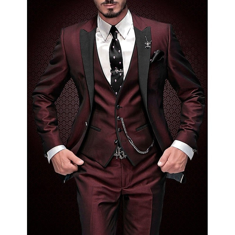 Weston | Men's Tailored Three-Piece Suit, Structured Blazer Suit | Animated Apparel | Wine Red