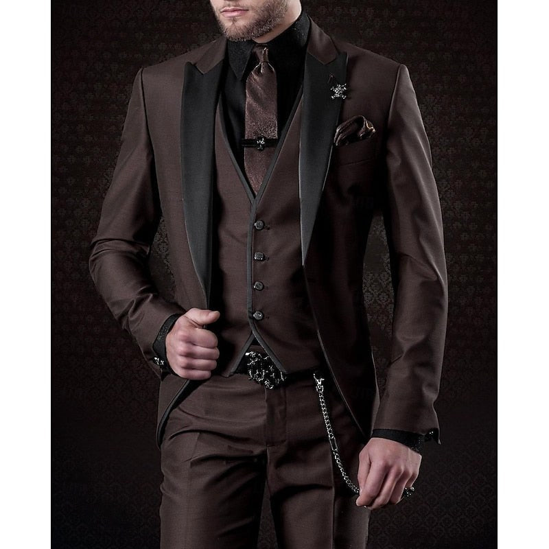 Weston | Men's Tailored Three-Piece Suit, Structured Blazer Suit | Animated Apparel | Dark Brown