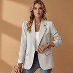 Gabrielle | Women's Tailored Cotton Blend Blazer, Notched Lapel Smart Jacket | Animated Apparel