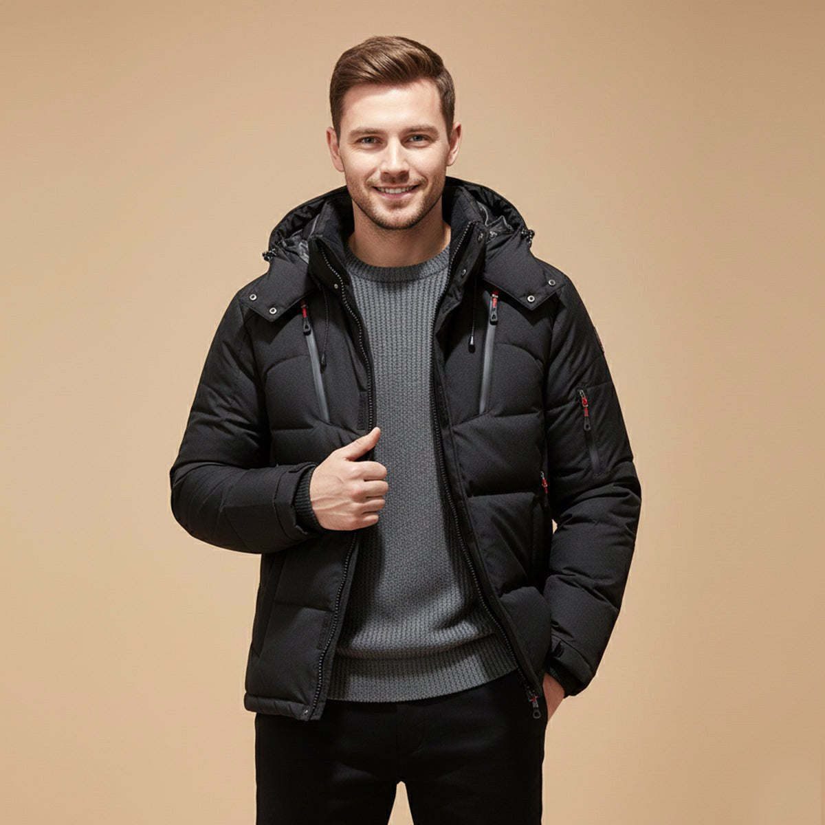 Garrett | Men's Insulated Winter Parka Jacket, Hooded Windproof Coat | Animated Apparel | Black