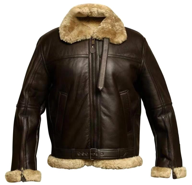 Garrett | Men's Shearling-Lined Leather Jacket, Warm Flight-Style Coat | Animated Apparel